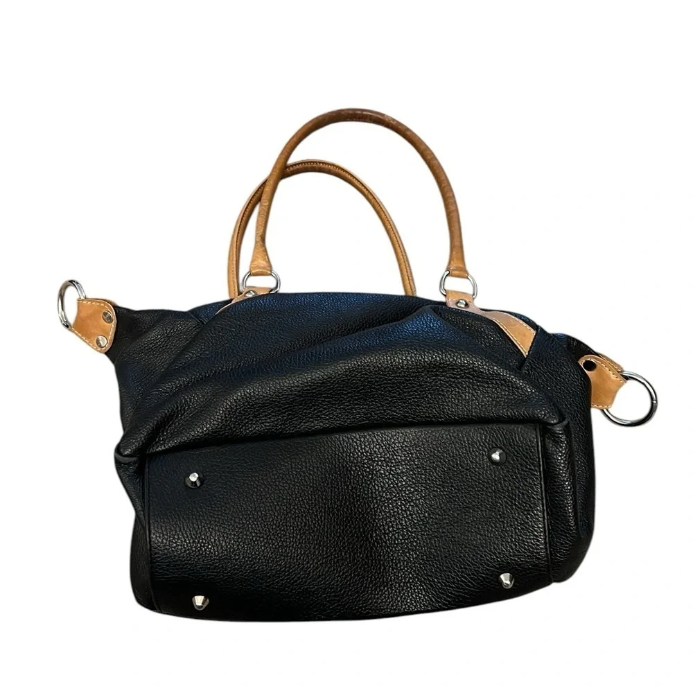 I MEDICI FIRENZE Italian black & tan pebbled leather purse / bag